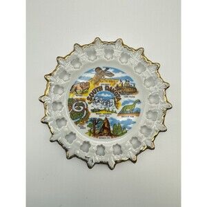 Vintage 1950’s Souvenir Plate 5” South Dakota Points Of Interest Illustration